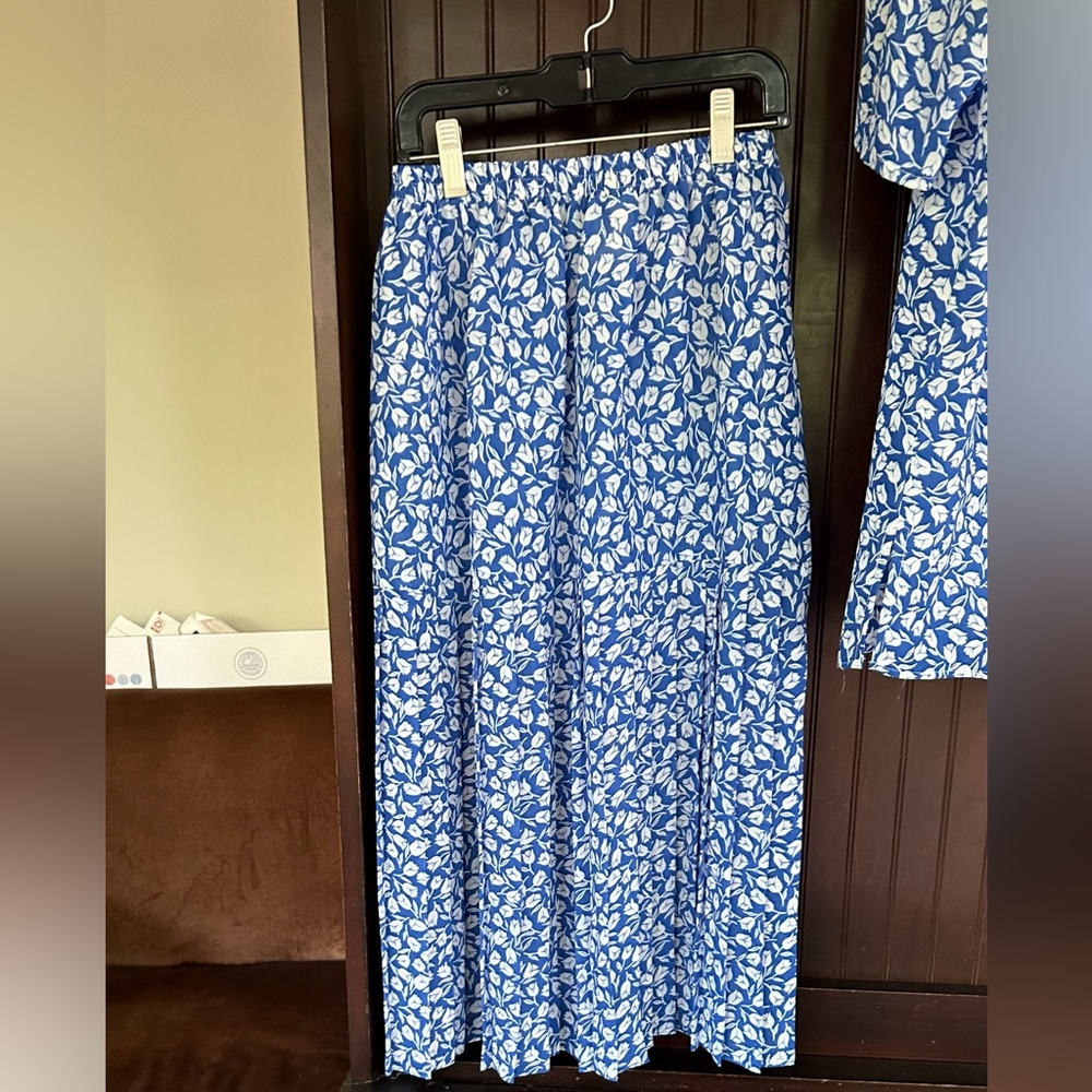 VTG Alison Peters Blue Micro Floral Print Midi Skirt Set Modest Cottage Retro 8 - Picture 10 of 15